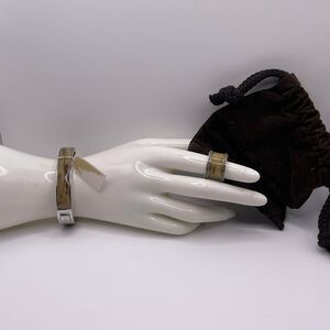 Michael Kors Empire Silver Brown Acetate Bracelet, Ring & Pouch 3 PCS. Gift Set